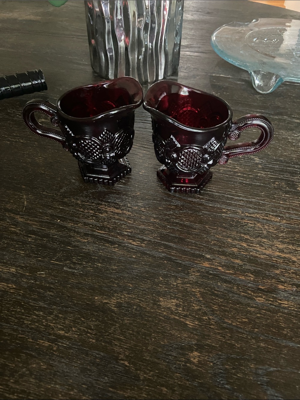 Avon Deep Ruby Red Pressed Glass Creamers